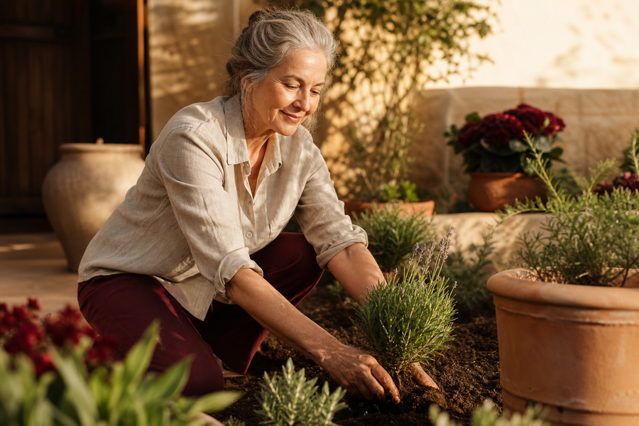 Mujer trabajando en un jardín.