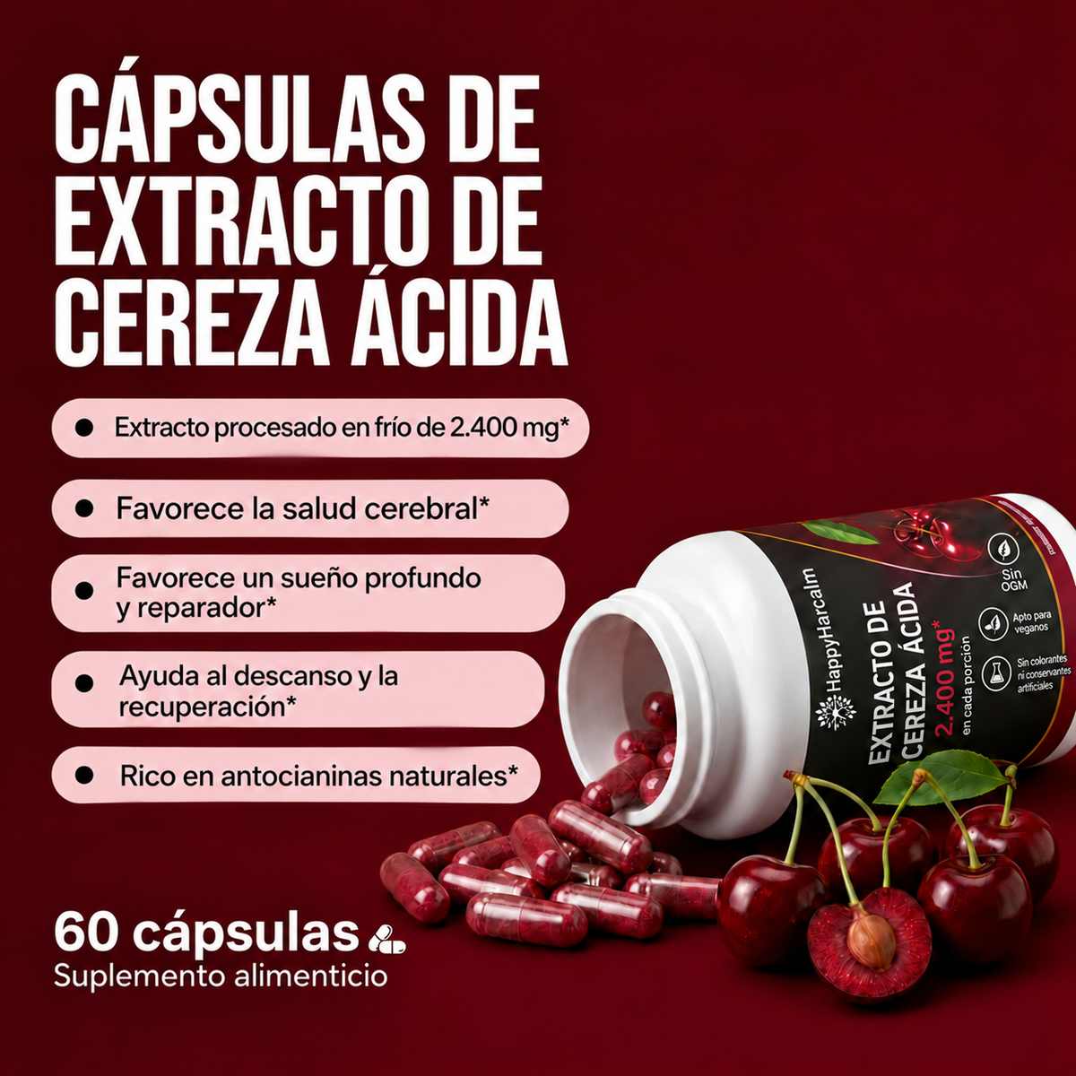 HappyHarcalm extracto de cereza ácida 2.400 mg; imagen 3 en español